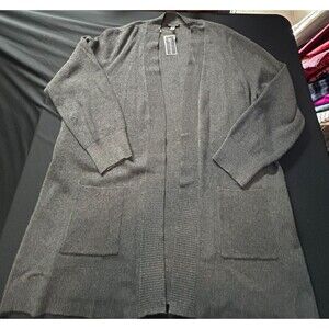 NWT Cable & Gage Sweater Cardigan 2X Plus Charcoal Gray Ribbed Pockets Open